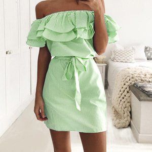 Nwot Womens Green & White Off Shoulder Small